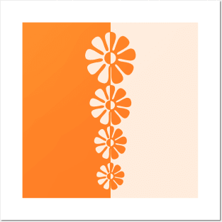 1960's Bold Retro Mod Flowers in Orange and Cream Posters and Art